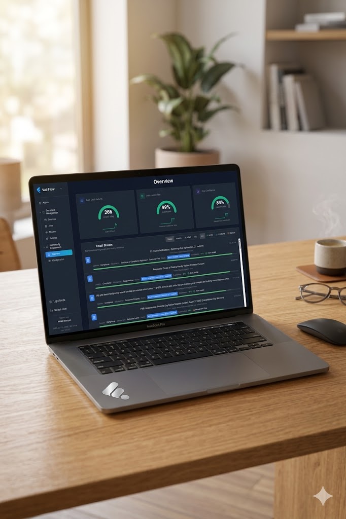 Vail Flow automation dashboard on laptop